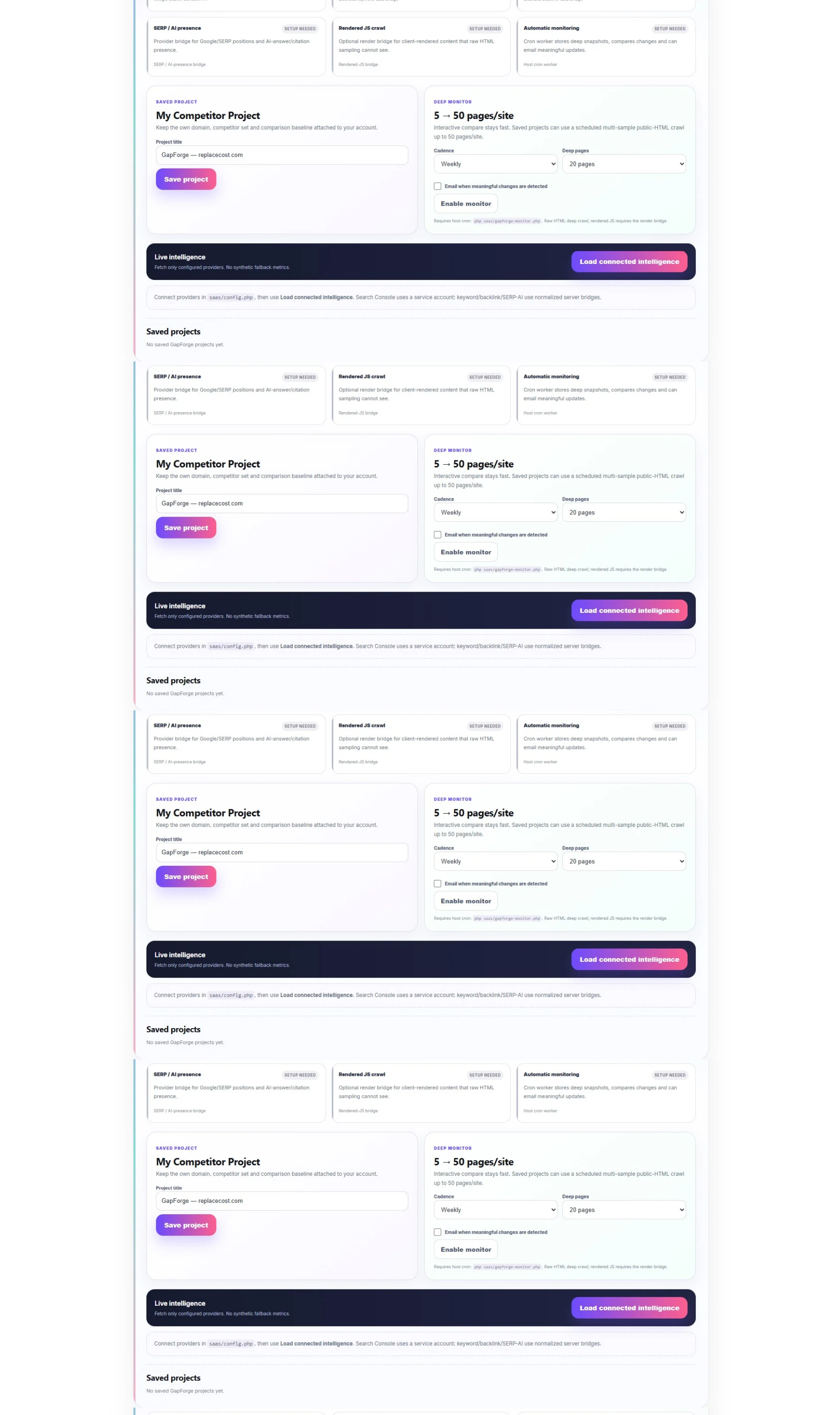 GapForge Pro saved project deep monitoring and connected intelligence controls