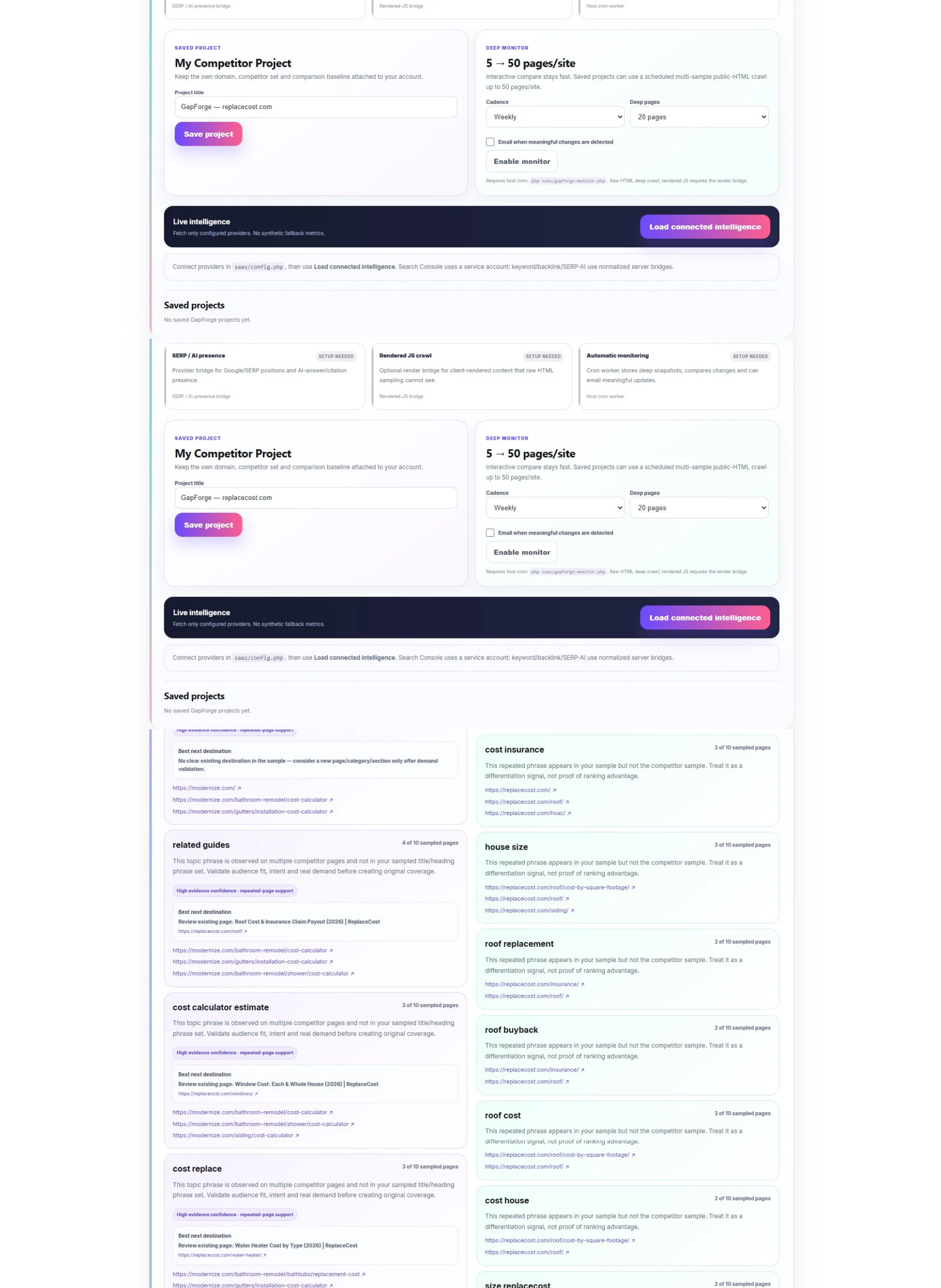 GapForge Pro evidence-backed competitor gap findings example