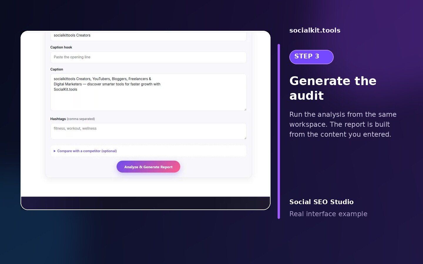 Generate a platform-specific audit in Social SEO Studio